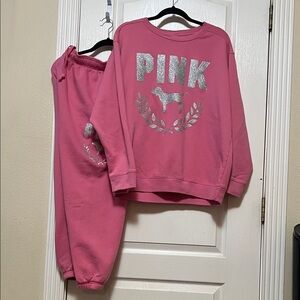 PINK Victoria's Secret Pink Metallic Logo Crewneck Sweatshirt
